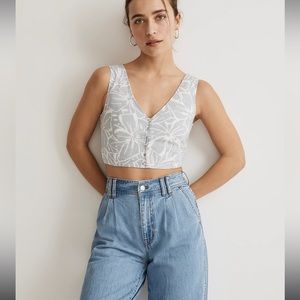 Madewell Linen-Blend Gwen Crop Vest Top in Abstract Flora